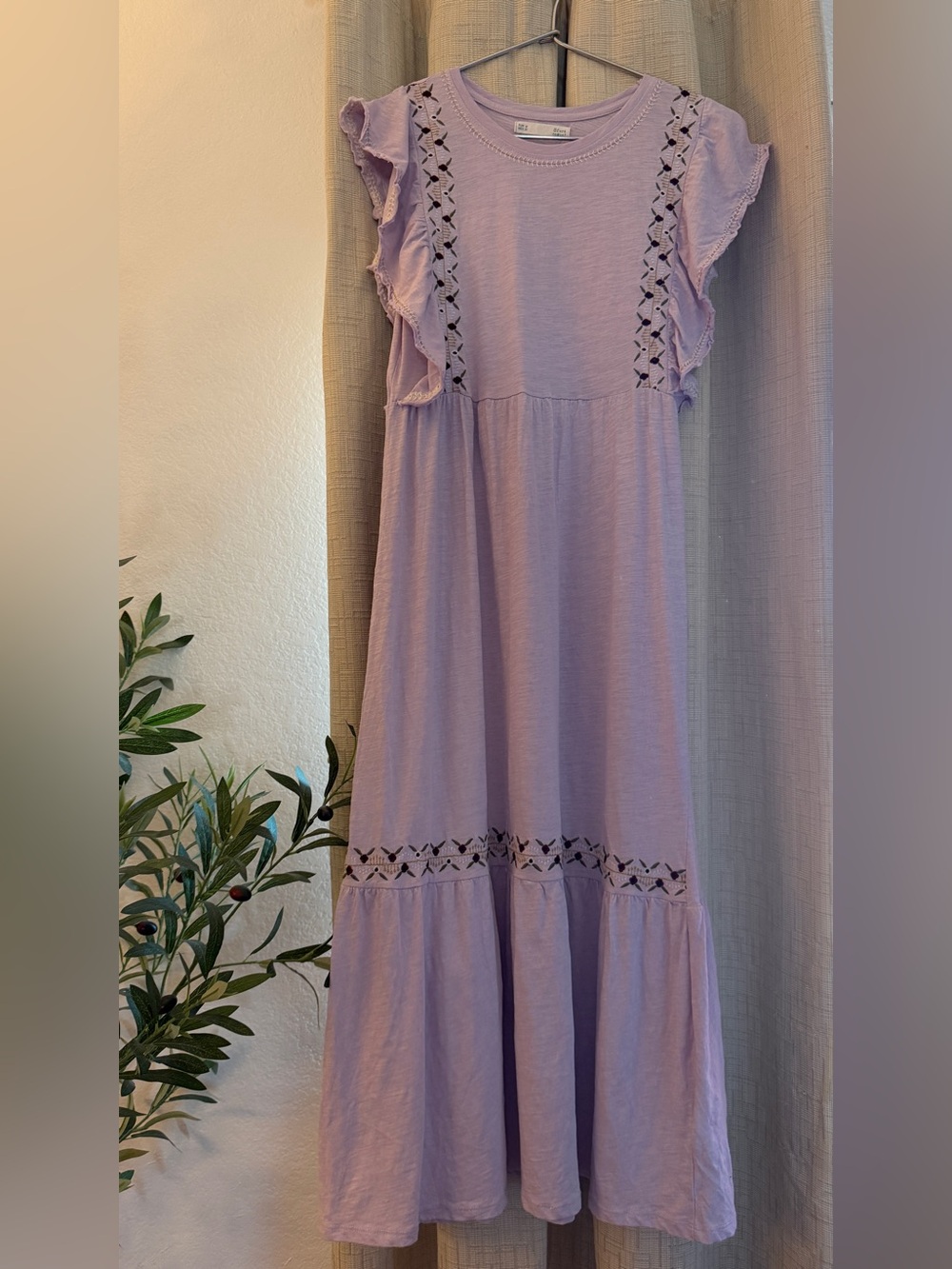 Lavender Ruffle Sleeve Casual Midi Dress